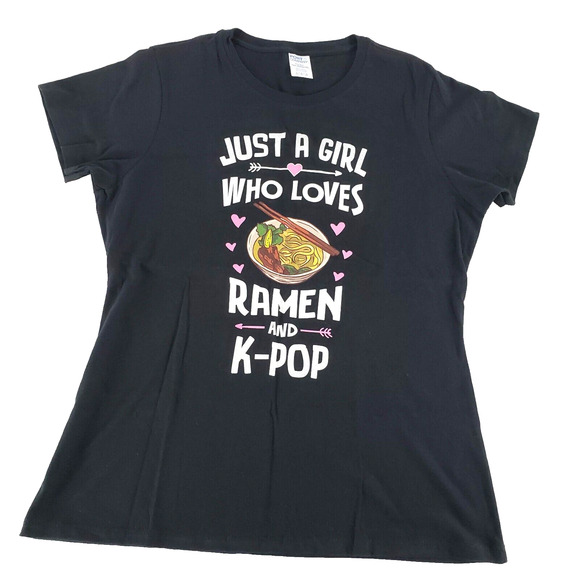 Just a Girl Who Loves Ramen and K-Pop SIZE L Womens Short Sleeve Black T-shirt - Picture 6 of 9